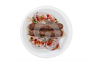 Lula kebab traditional Georgian dish white background top view