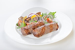 Lula kebab with vegetables fresh white background isolated Beautiful