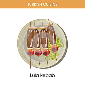 Lula kebab on wooden sticks from Turkish cuisine