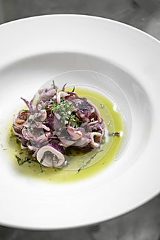 Portuguese traditional fresh seafood marinated squid salad in coriander oil photo