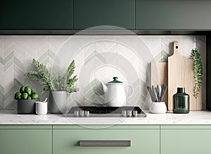 Lulio herringbone limestone backsplash , concept of Geometric pattern, created with Generative AI technology