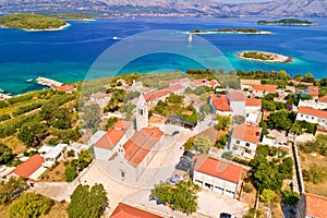 Lumbarda. Korcula island vllage of Lumbarda archipelago aerial view