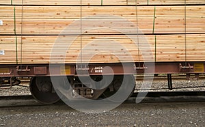 Lumber Loaded Railroad Car Transportation Boxcar Construction