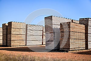 Lumber stacked ready to be shipped to customers.