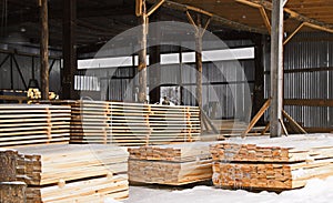 Lumber warehouse of finished products for construction close-up