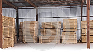 Lumber warehouse of finished products for construction close-up