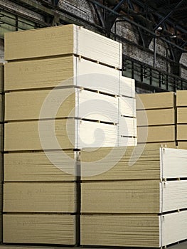 A lumber warehouse located in a stack. Industrial wood