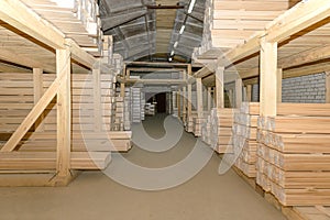 Lumber warehouse with shelves