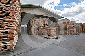 Lumber yard, wooden boards