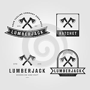 Lumberjack Ax Logo Icon Vector Vintage Illustration Design