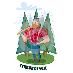 Lumberjack with axe in the forest