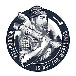 Lumberjack with axe. Woodcutter axeman for logo