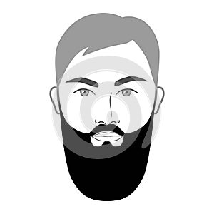 Lumberjack Beard long length style men in face illustration Facial hair mustache. Vector grey black portrait male