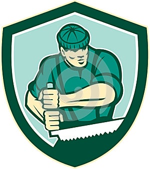 Lumberjack Crosscut Saw Shield Retro