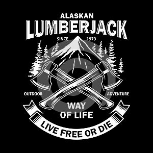 Lumberjack Emblem With Crossed Axes On Black