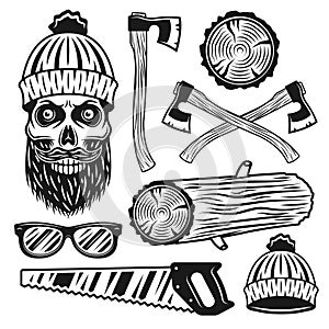 Lumberjack equipment and attributes vector objects