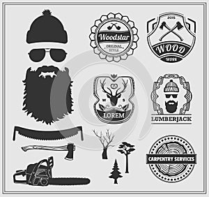 Lumberjack labels, emblems and design elements.