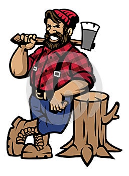 Lumberjack lean on the wood log photo