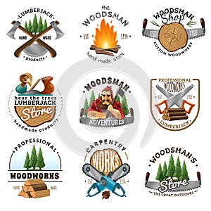 Lumberjack Logo Emblems Labels Set photo