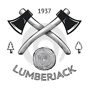 Lumberjack Logo Symbol Hatchet Axe Wood Rings Cut