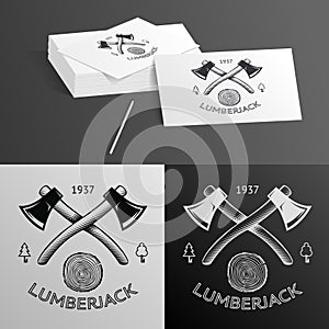 Lumberjack Logo Symbol Hatchet Axe Wood Rings Cut