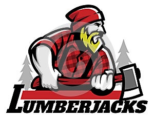 Lumberjack mascot holding the axe photo