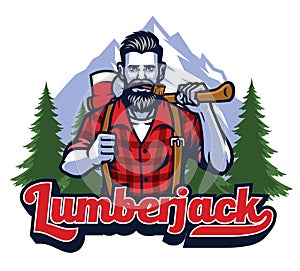 Lumberjack with pipe and holding the big axe