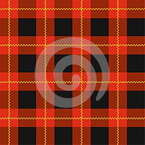 Lumberjack plaid pattern. Red tartan seamless vector background. Alternating overlapping black and colored cells.