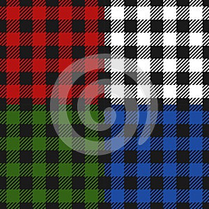 Lumberjack plaid seamless pattern flannel set, Alternating colorful squares checkered background. Scottish cage. Vector