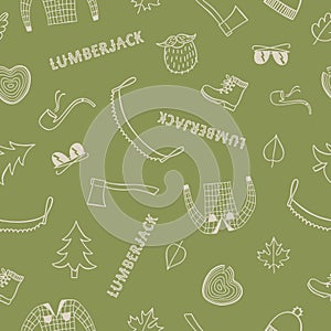 Lumberjack seamless doodle background