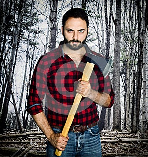 Lumberjack among the trees.