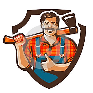 Lumberjack vector logo. woodcutter or forester icon photo