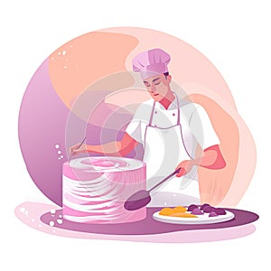 Cake baker in vector style, professions of the world, pastel