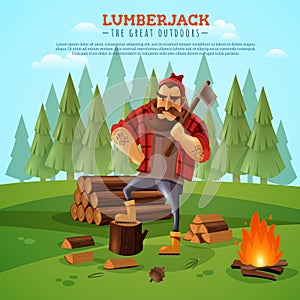 Lumberjack Woodsman Outdoors Cartoon Poster