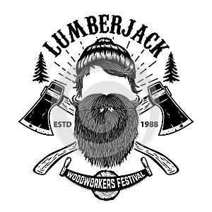 Lumberjack. Woodworkers festival poster template. Design element for emblem, sign photo