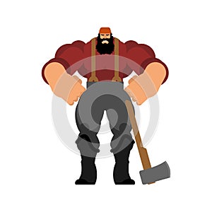 Lumberman isolated. Woodcutter with an ax. Strong lumberjack