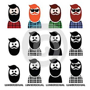 Lumbersexual man, lumberjack - fashion trend icons set photo