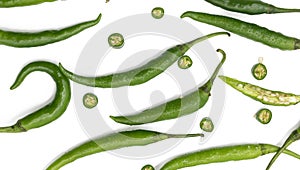 Lumbre green chili pepper slices isolated on white background photo