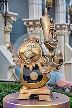 Lumiere and Cogsworth Gold Statue 50th Anniversary Disney