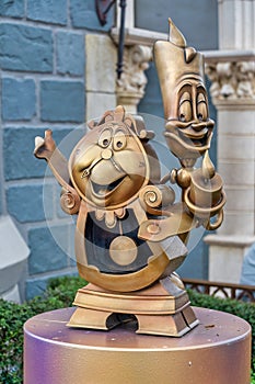 Lumiere and Cogsworth Gold Statue 50th Anniversary Disney