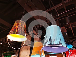 Luminaires made of bucket colorful photo