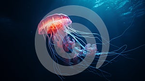 A luminescent jellyfish, captured against the dark ocean depths