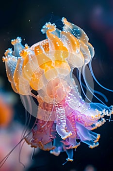 Luminescent Jellyfish Gliding Elegantly Through Deep Ocean Waters with Delicate Tentacles