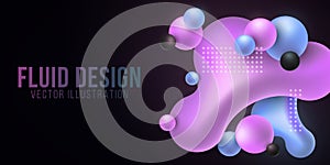 Luminescent liquid purple and blue shapes on a dark background. Fluid gradient shapes concept. Futuristic stylish background.