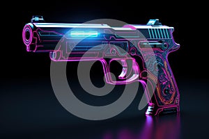 Luminescent Neon pistol arcade gun. Generate Ai photo