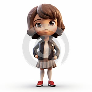 Luminous 3d Cartoon Character Posing With Jacket And Skirt