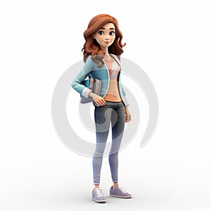 Luminous 3d Cartoon Female Character Design In Blue Jacket And Jeans