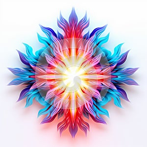 Luminous 3d Fire Redblue Flower: Artistic Abstract Watercolor Style