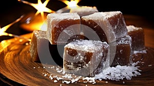 Luminous Atmosphere: Brown Cinnamon And Turpentine Jello Treats In Candy Jar