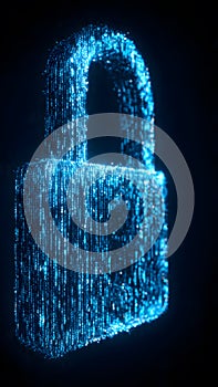 Abstract Binary Code Background with Luminous Padlock Symbol for Information Privacy